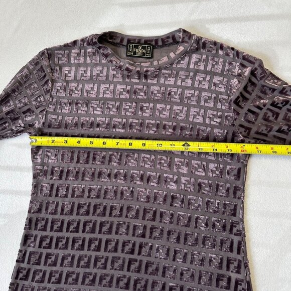Fendi Jeans Vintage Zucca Velvet Sheer Long Sleeve Shirt Top Size S ? Purple - Picture 11 of 14